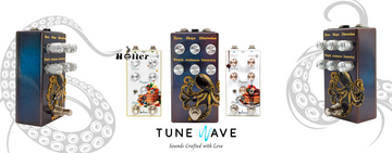 handmade boutique guitar pedals by TuneWave on pedalboard